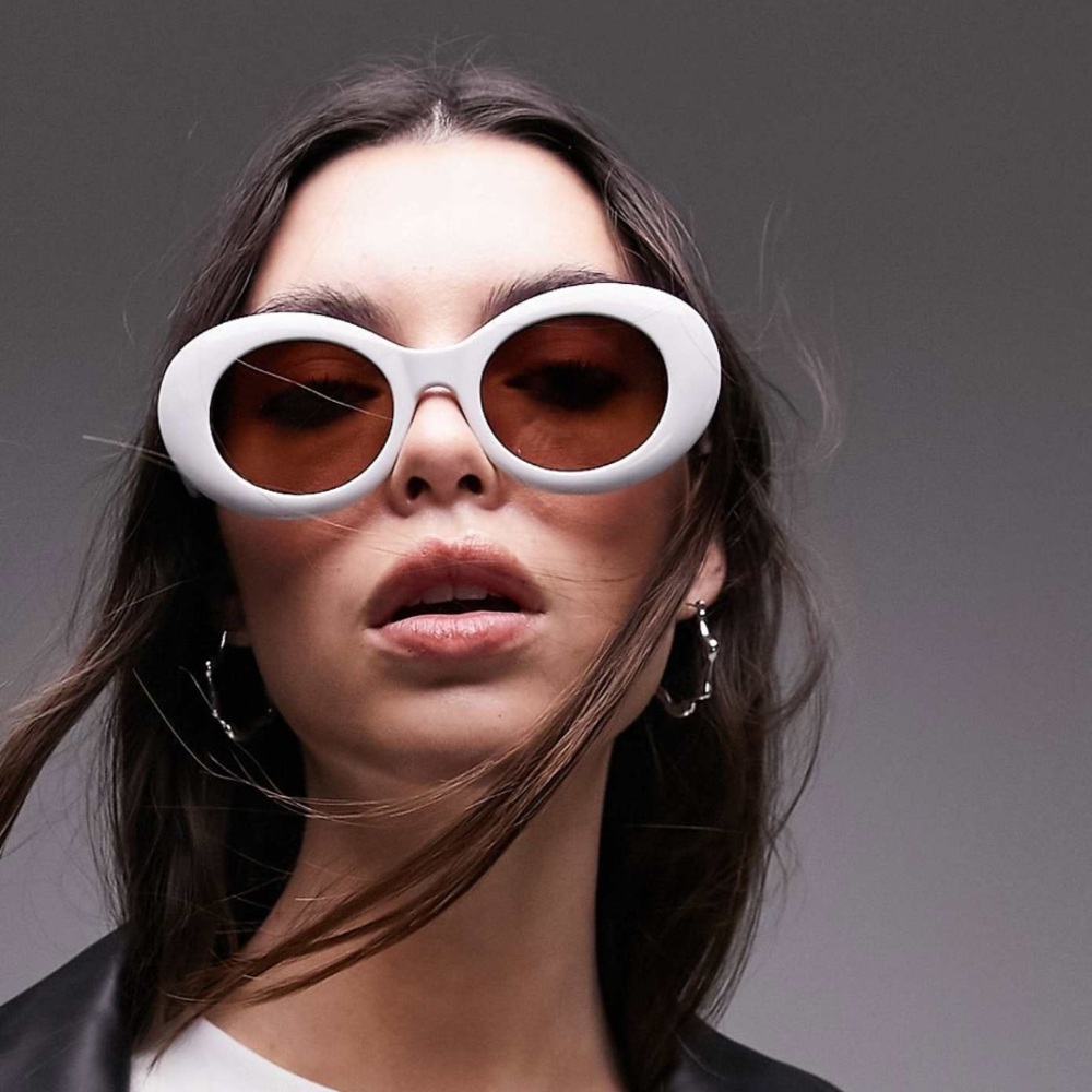 Topshop ASOS 60s Inspires White Oval Sunglasses with Brown Lenses